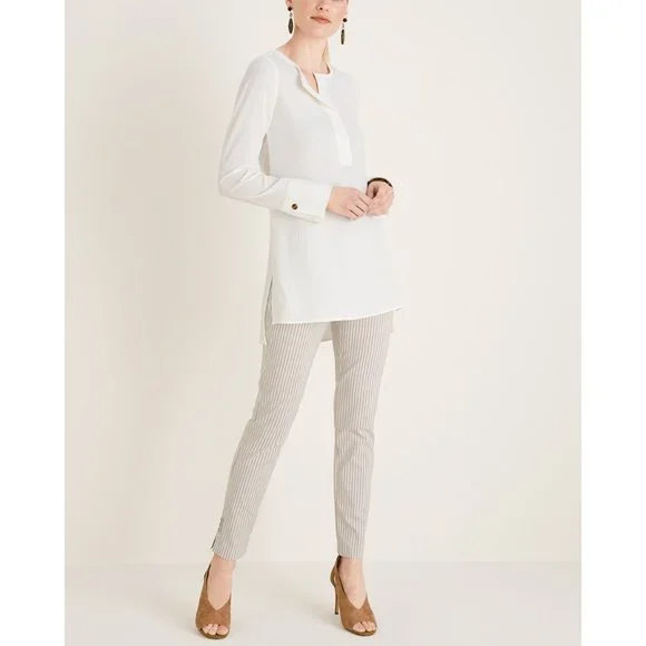 Chicos Womens So Slimming Brigitte Striped Button Ankle Pants Tan Neutral size 2 - Picture 4 of 15